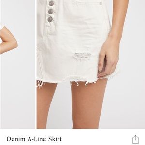 Free People Worn White Denim A-Line Skirt
